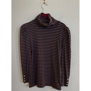 NEW Talbots Women Ribbed Striped Turtleneck Button Cuff Blue Orange Top Sz PP